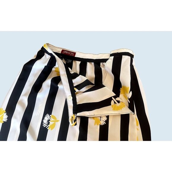 Vintage SASSON Black & White Striped Floral Skirt 80s / 90s Size S - Picture 6 of 8